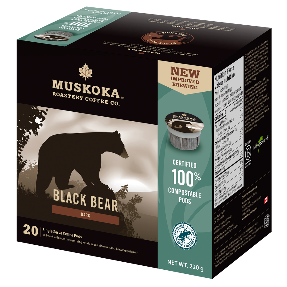 Load image into Gallery viewer, 100% Compostable coffee pods. Black Bear Dark Roast Coffee. 