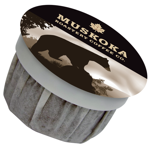 100% Compostable coffee pods. Black Bear Dark Roast Coffee.