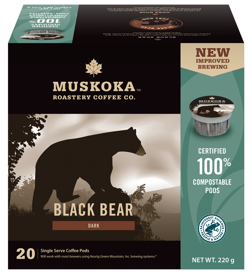 Load image into Gallery viewer, 100% Compostable coffee pods. Black Bear Dark Roast Coffee. 
