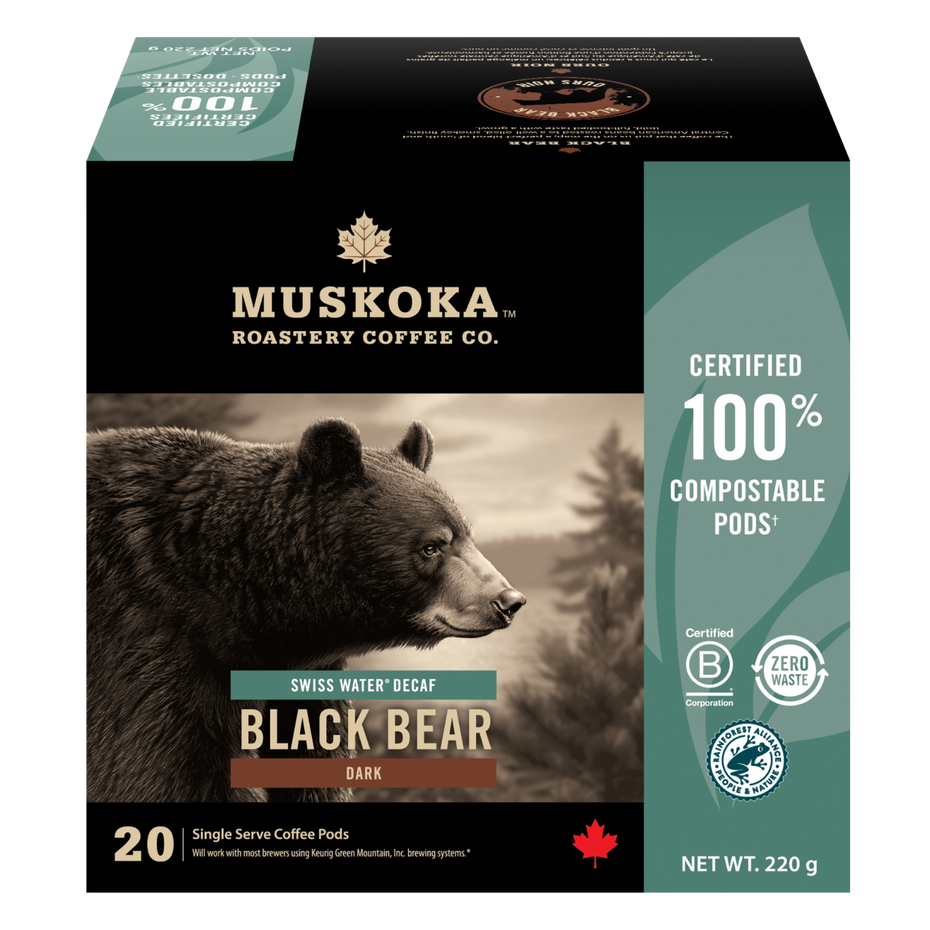 Load image into Gallery viewer, Muskoka Roastery Coffee Co. packaging with a bear illustration on a white background