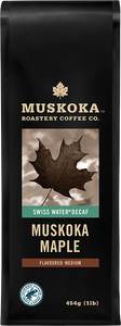 Medium roast coffee. Canadian Coffee. Best Canadian Coffee. Whole Bean + Ground Coffee. Maple flavoured coffee. All Natural Flavour. Swiss Water Decaf. Decaf Coffee. Natural Decaf.