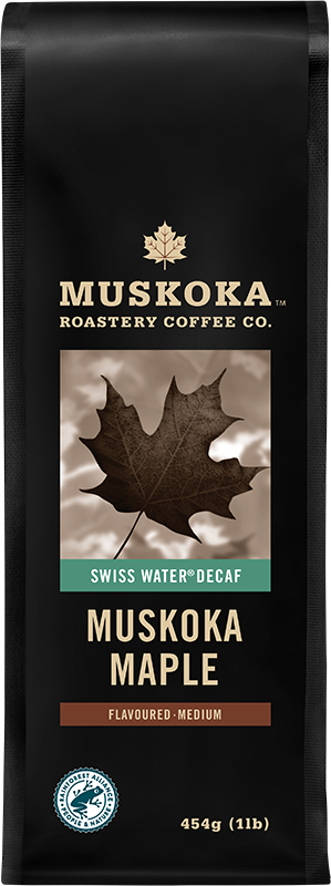 Load image into Gallery viewer, Medium roast coffee. Canadian Coffee. Best Canadian Coffee. Whole Bean + Ground Coffee. Maple flavoured coffee. All Natural Flavour. Swiss Water Decaf. Decaf Coffee. Natural Decaf.