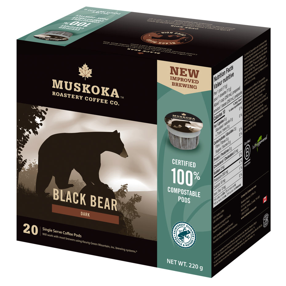 Charger l&#39;image dans la galerie, 100% Compostable coffee pods. Black Bear Dark Roast Coffee. 