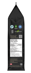 Black coffee packaging with nutritional information on a white background